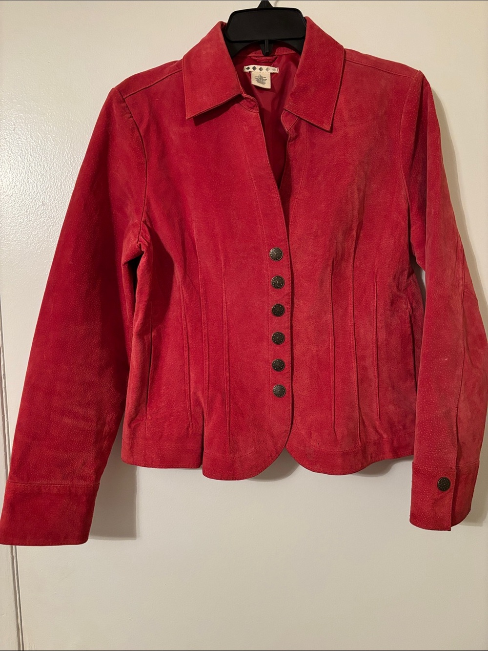 Live a Little Red Suede Leather Button-Front Jacket READ